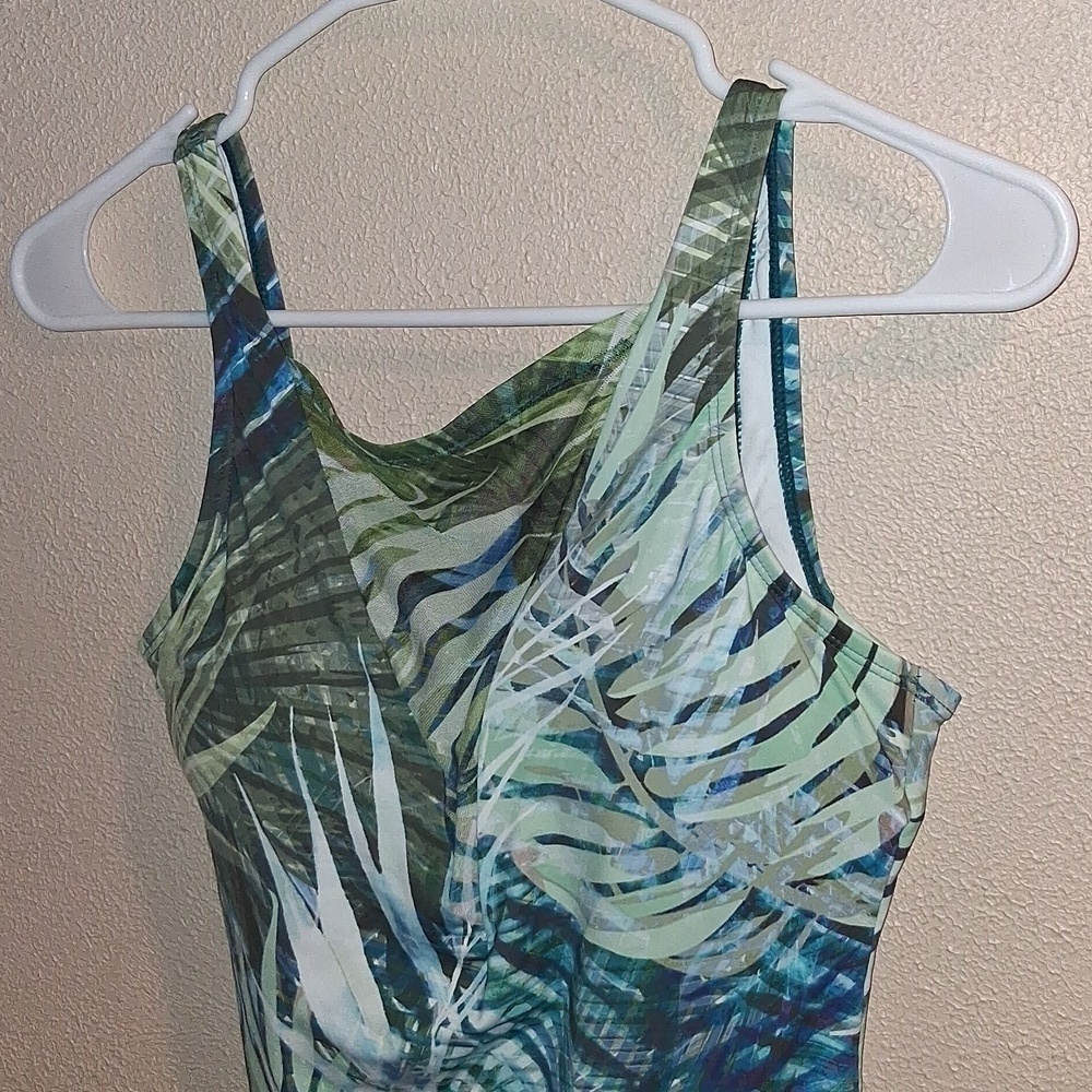 Tahari Plunge Mesh One Piece Swimsuit Camo Palm Padded Bra L - Picture 4 of 8